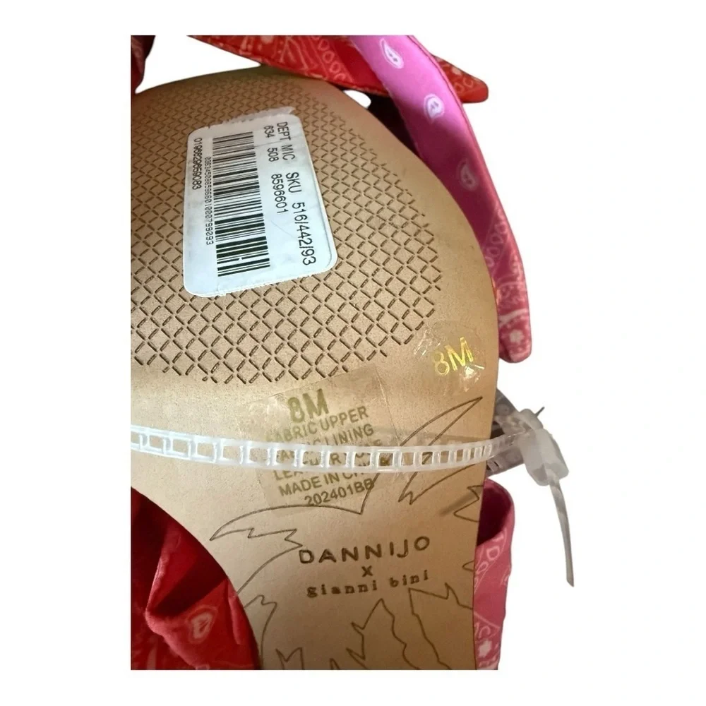 DANNIJO‎ X GB Ankle Wrap Pink Bandana Colorblock Bow Sandals 8 Tropical Vacay